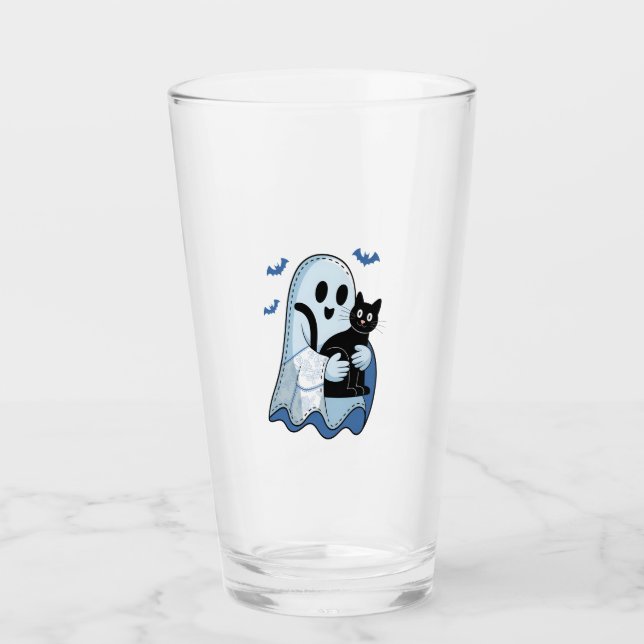 Halloween Blue Denim Ghost und Cat Glas (Vorderseite)