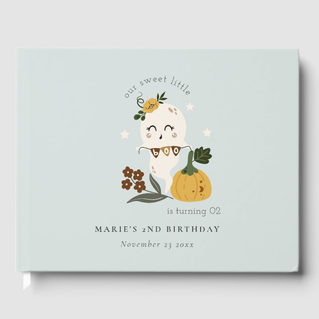 Halloween Blue Ghost Little Boo Jedes Alter Geburt Gästebuch (Vorderseite)