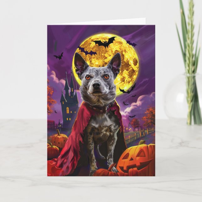 Halloween Blue Heeler Dog Pumpkins Beängstigend Karte (Vorderseite)