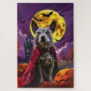 Halloween Blue Heeler Dog Pumpkins Beängstigend Puzzle