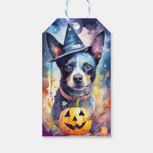 Halloween Blue Heeler mit Pumpkins Beängstigend Geschenkanhänger (Rückseite)