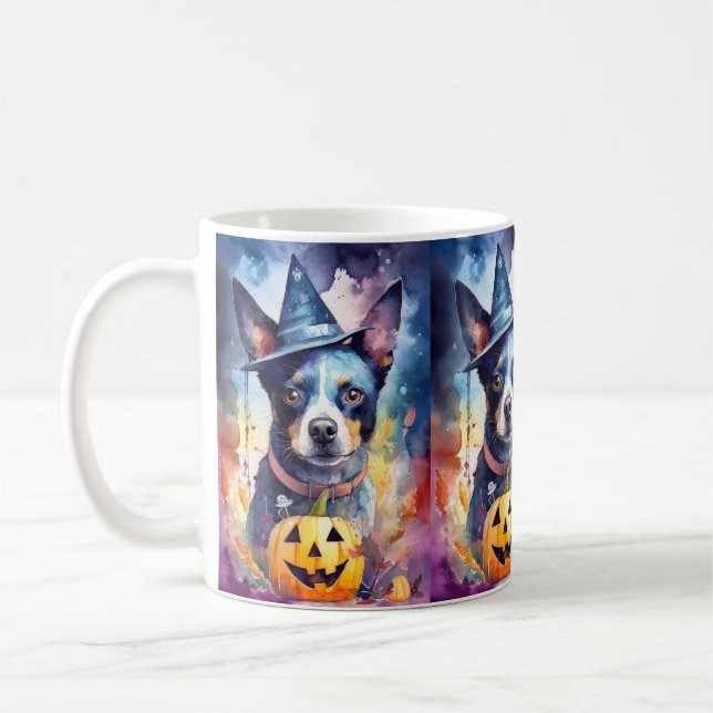 Halloween Blue Heeler mit Pumpkins Beängstigend Kaffeetasse (Links)