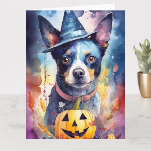 Halloween Blue Heeler mit Pumpkins Beängstigend Karte