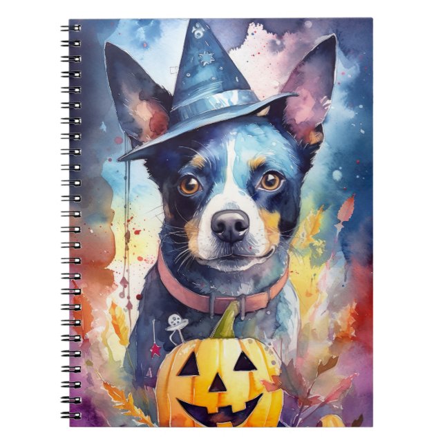 Halloween Blue Heeler mit Pumpkins Beängstigend Notizblock (Vorderseite)