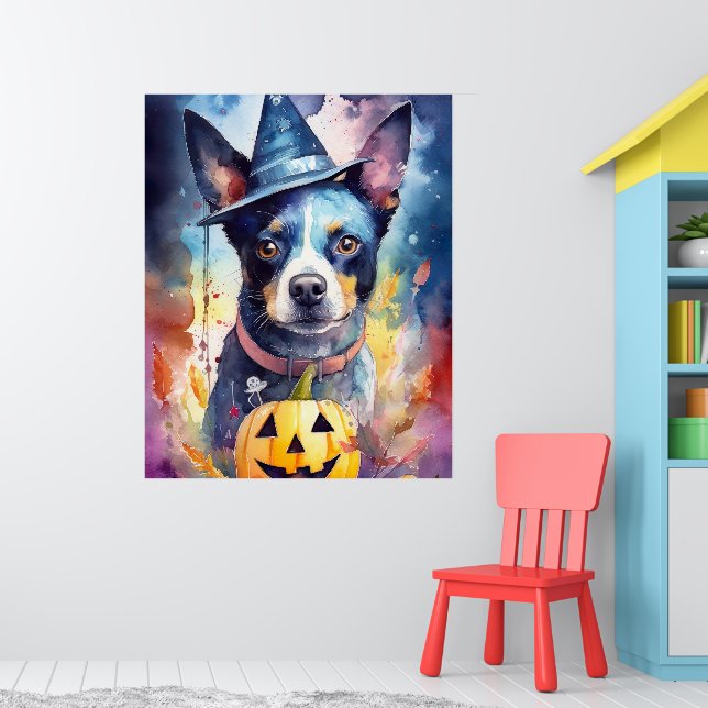 Halloween Blue Heeler mit Pumpkins Beängstigend Poster (Kinderzimmer 1)