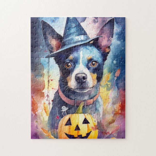Halloween Blue Heeler mit Pumpkins Beängstigend Puzzle (Vertikal)