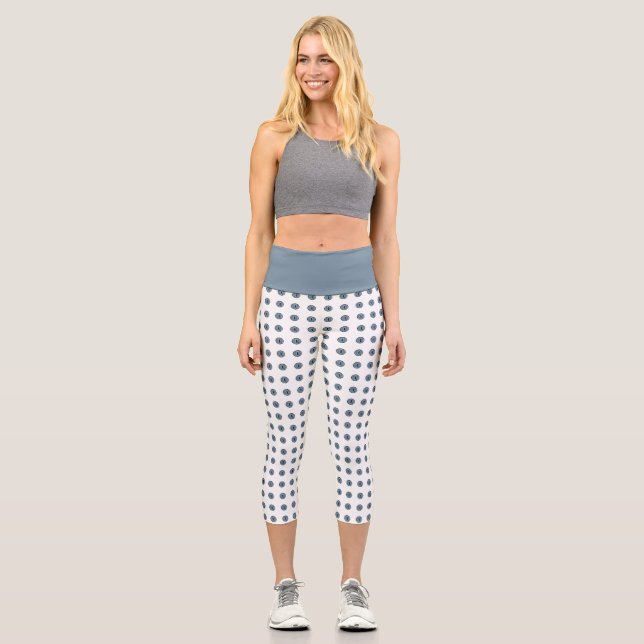 Halloween Blue Polka Dot Eyes Capri Leggings (Vorderseite)