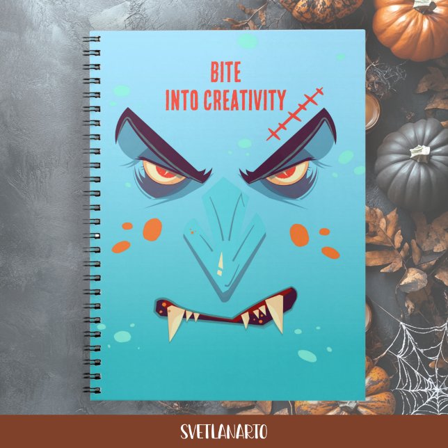 Halloween Blue Vampire Face Spiral Notebook Notizblock (Frontal view)