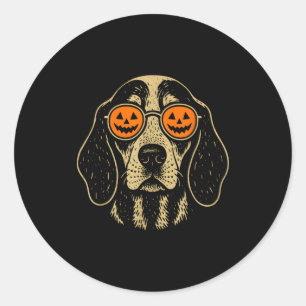 Halloween Bluetick Coonhound Hund mit Kürbisbrille Runder Aufkleber