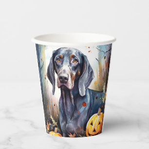 Halloween Bluetick Coonhound mit Kürbissen Gruseli Pappbecher