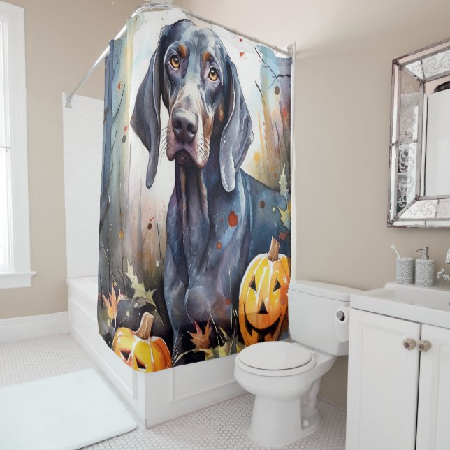 Halloween Bluetick Coonhound mit Pumpkins Beängsti Duschvorhang (Beispiel)