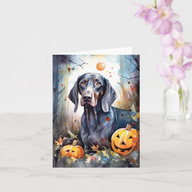 Halloween Bluetick Coonhound mit Pumpkins Beängsti Karte (Orchidee)
