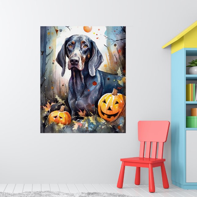 Halloween Bluetick Coonhound mit Pumpkins Beängsti Poster (Kinderzimmer 1)