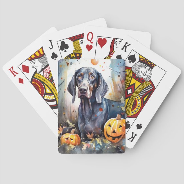 Halloween Bluetick Coonhound mit Pumpkins Beängsti Spielkarten (Rückseite)
