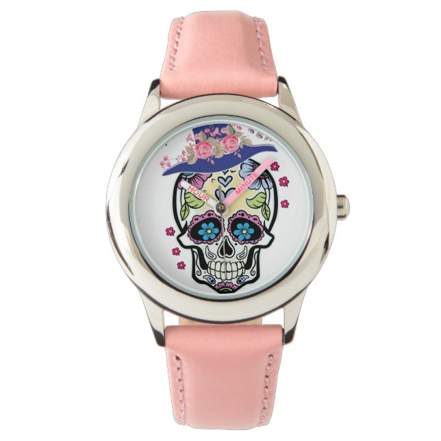 Halloween Blume Skull Armbanduhr (Vorderseite)