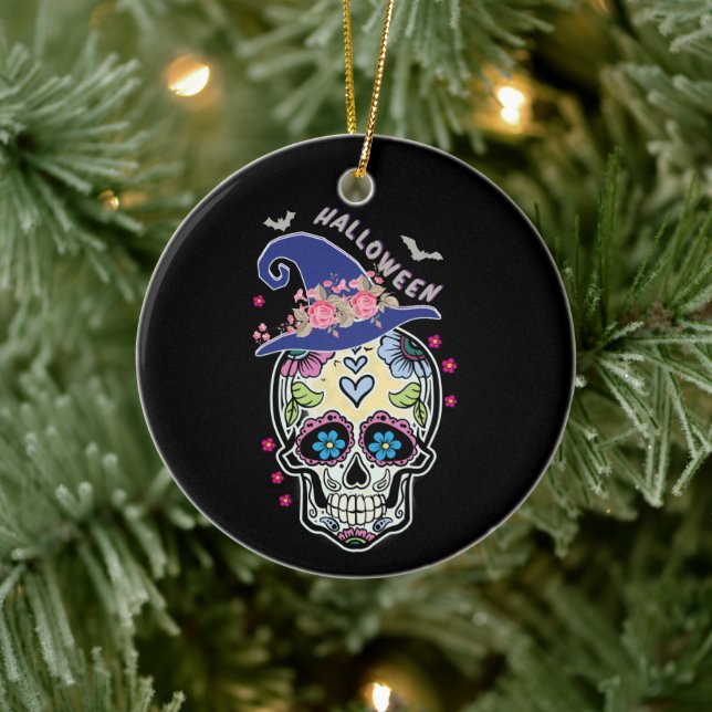 Halloween Blume Skull Keramik Ornament (Baum)