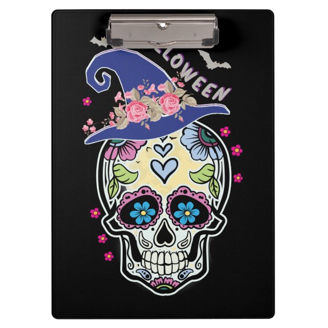 Halloween Blume Skull Klemmbrett (Vorderseite)