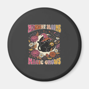 Halloween-Blumen-Hexe-Katze-Magie Magnet