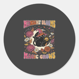 Halloween-Blumen-Hexe-Katze-Magie Runder Aufkleber
