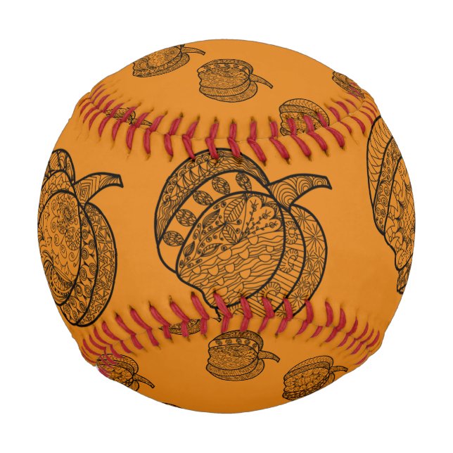 Halloween boho Zentangle ® inspirierter Kürbisherb Baseball (Rückseite)