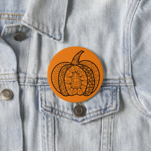 Halloween boho Zentangle ® inspirierter Kürbisherb Button