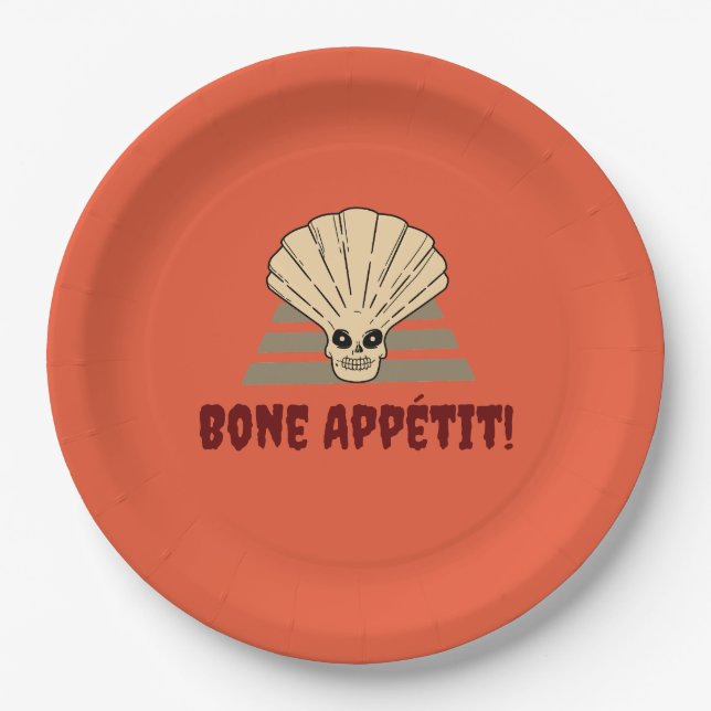 Halloween Bone Appétit! Orangenskelett Pappteller (Vorderseite)