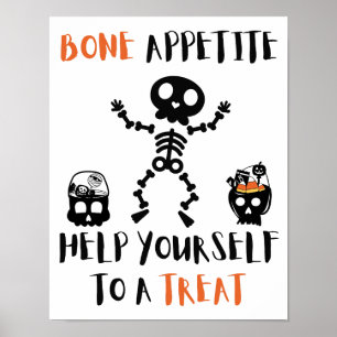 Halloween Bone Appetit Skelett gruselig Bonbons Tü Poster