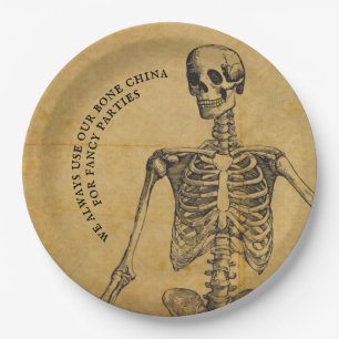 Halloween-Bone-China   Vintages antikes Skelett Pappteller