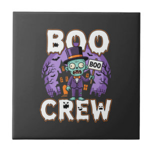 Halloween Boo Crew Zombie-Familie Vektordesign Fliese