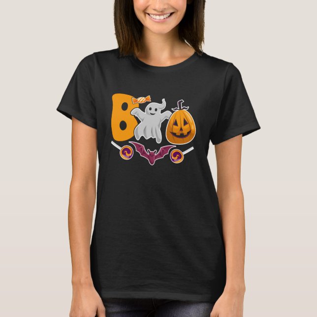Halloween Boo Cute Ghost Pumpkin Spider Web Hallow T-Shirt (Vorderseite)