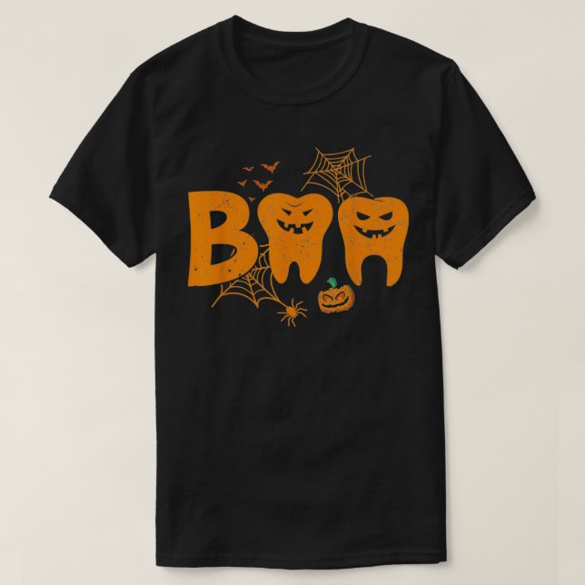 Halloween Boo Dentist Pumpkin Kostüm Zahnersatz T-Shirt (Design vorne)