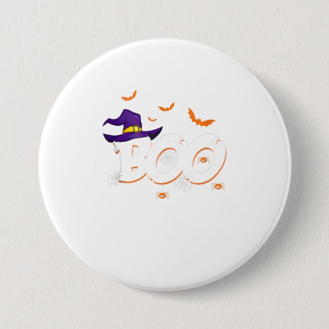 Halloween Boo Geschenk Hexenhut Spinnentrick oder  Button (Vorderseite)