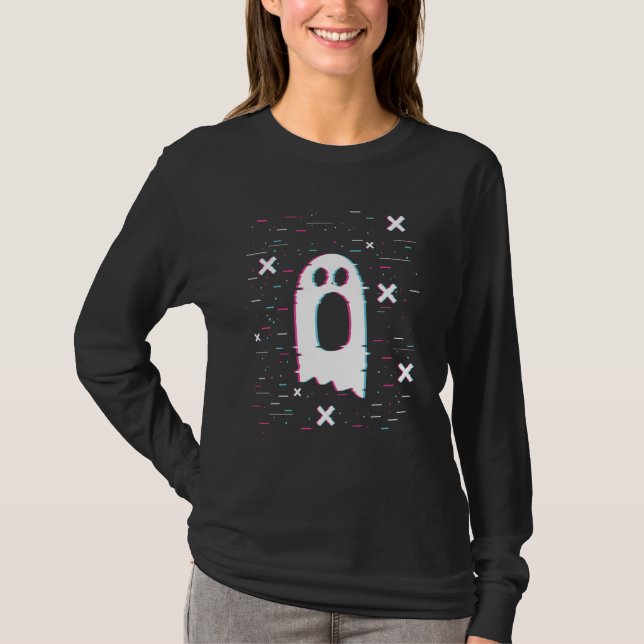 Halloween Boo Ghost Glitch T-Shirt (Vorderseite)