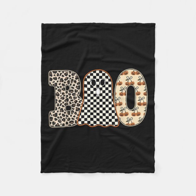 Halloween Boo Ghost Leopard Kirschen Schachbrett S Fleecedecke (Vorderseite)