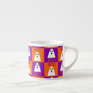 Halloween Boo Ghost Lila und Orange Squares Espressotasse