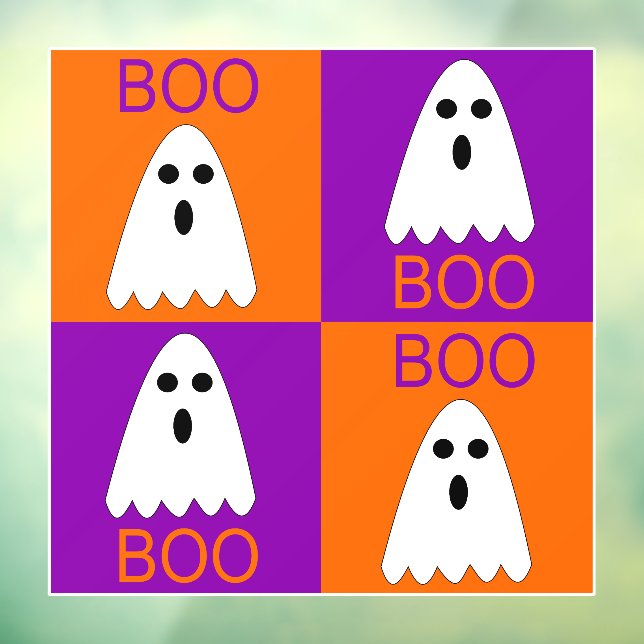 Halloween Boo Ghost Lila und Orange Squares Fensteraufkleber (Blatt 3)