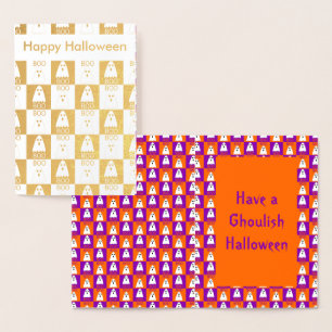 Halloween Boo Ghost Lila und Orange Squares Folienkarte