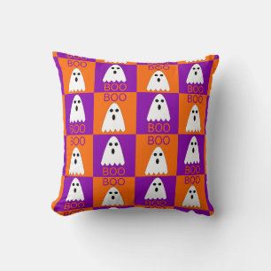 Halloween Boo Ghost Lila und Orange Squares Kissen