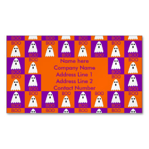 Halloween Boo Ghost Lila und Orange Squares Magnetische Visitenkarte