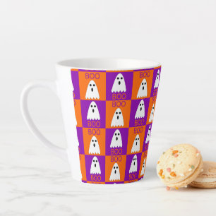 Halloween Boo Ghost Lila und Orange Squares Milchtasse