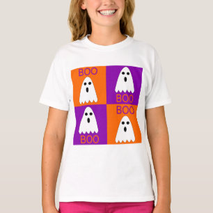 Halloween Boo Ghost Lila und Orange Squares T-Shirt