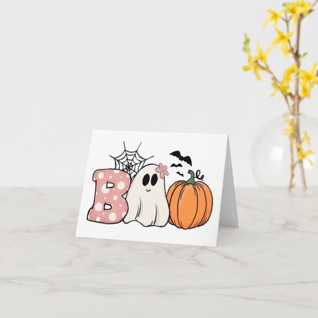Halloween Boo Ghost Pumpkin Bats Cobweb Karte (Gelbe Blume)