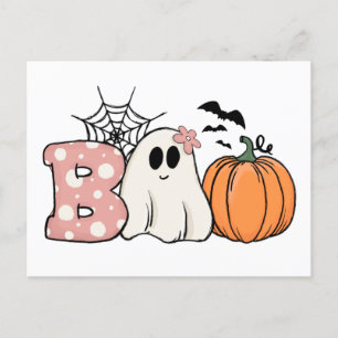 Halloween Boo Ghost Pumpkin Bats Cobweb Postkarte