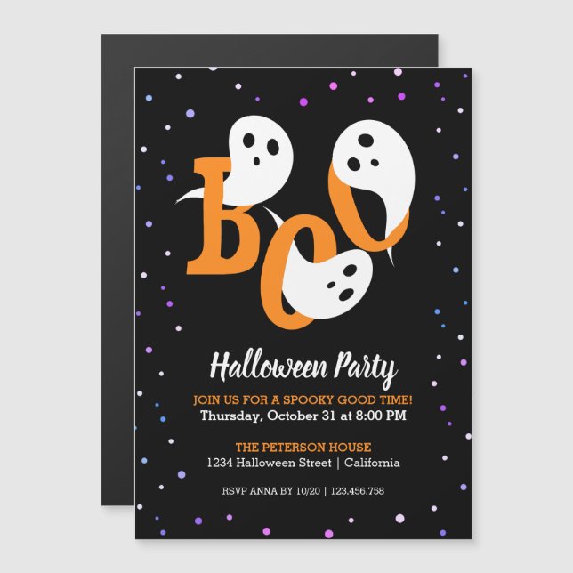 Halloween Boo Ghosts Confetti Einladungsmagazin Magneteinladung (Vorne/Hinten)