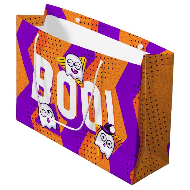 Halloween BOO Ghosts Orange Party Bag Große Geschenktüte (Vorderseite Schrägansicht)