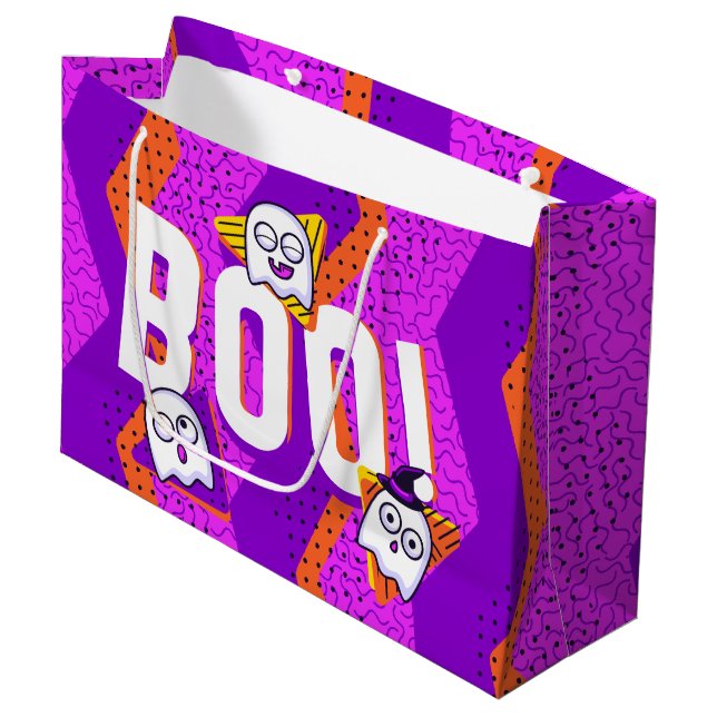 Halloween BOO Ghosts Purple Party Bag Große Geschenktüte (Vorderseite Schrägansicht)