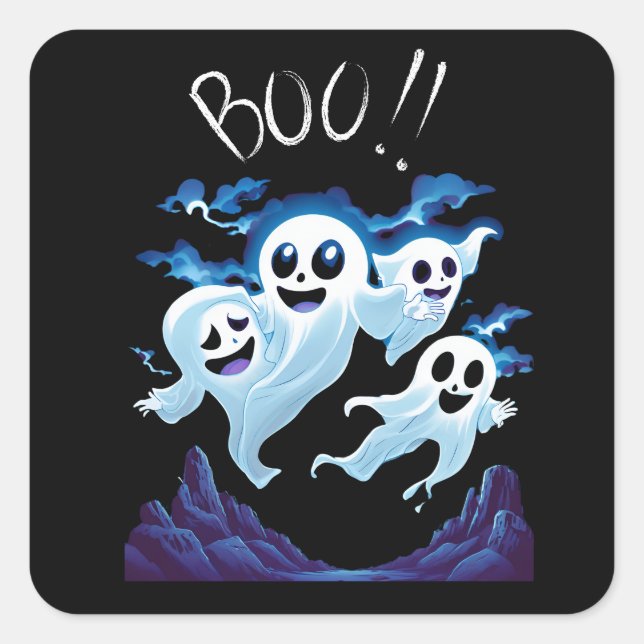 Halloween Boo Ghosts Quadratischer Aufkleber (Vorderseite)