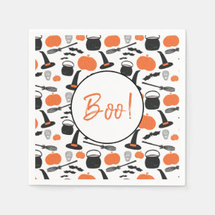 Halloween Boo Hexch Pumpkin Bat Broomstick Napkins Serviette