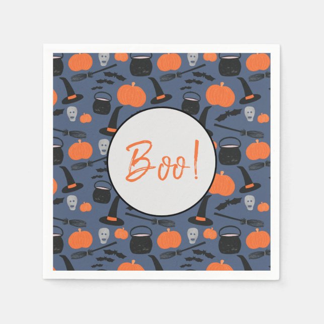 Halloween Boo Hexch Pumpkin Bat Broomstick Serviette (Vorderseite)