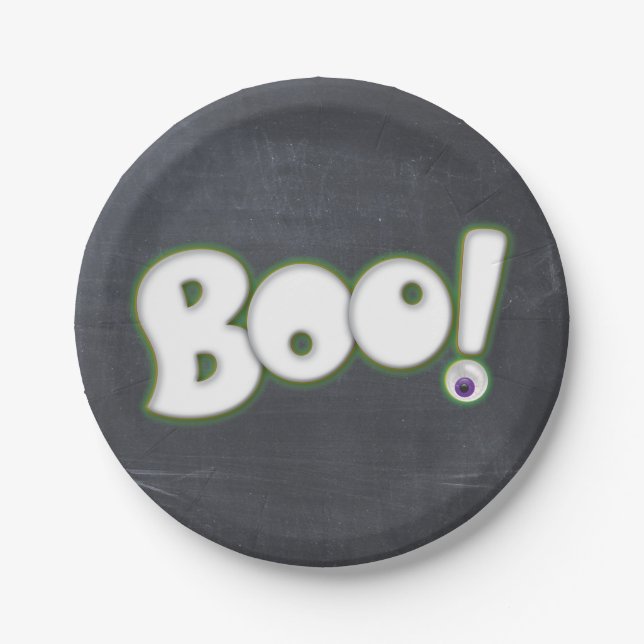 Halloween Boo Letting Chalkboard Chalk Pappteller (Vorderseite)